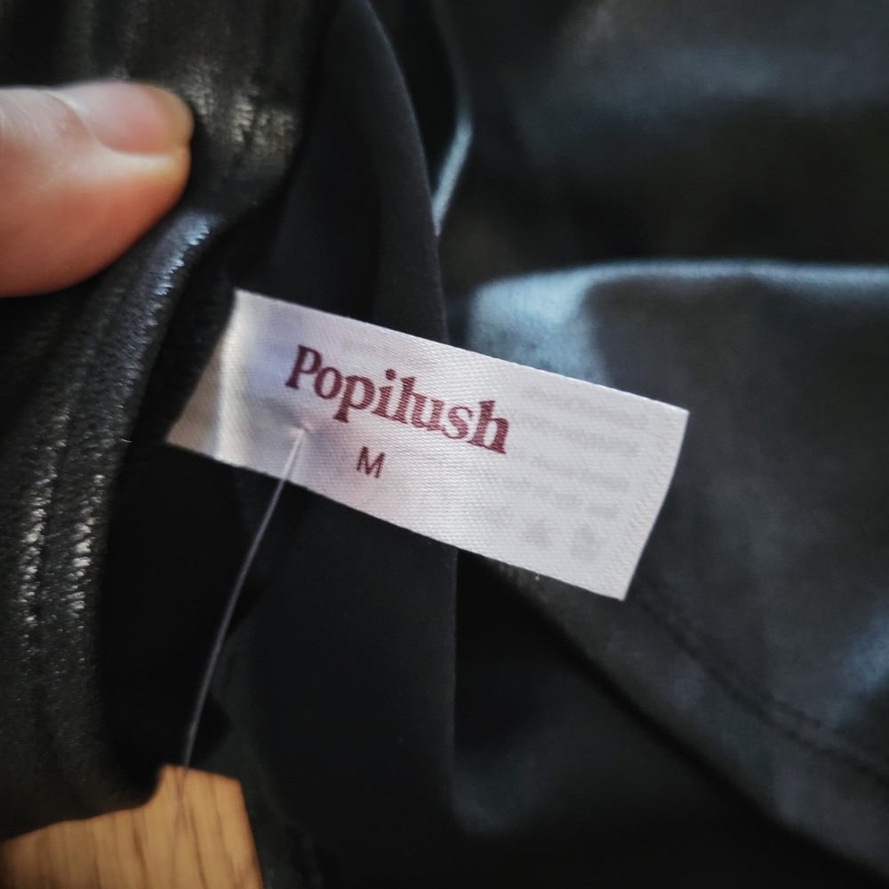 Popilush Faux Leather Midi Skirt Black Built-In Shapewear Slit Pencil Medium NWT - Picture 8 of 8